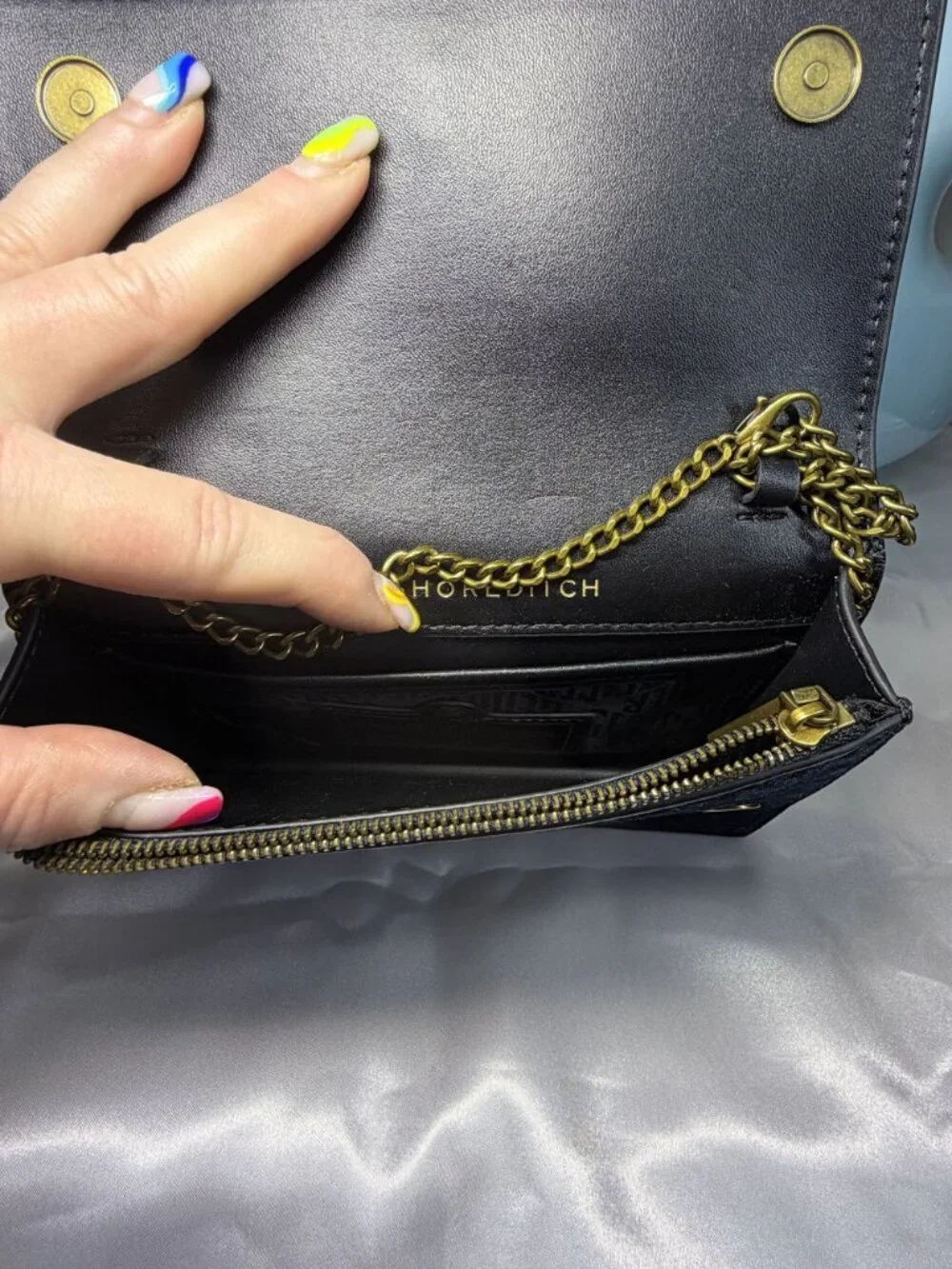 Kurt Geiger Navy Blue Velvet Snake-Embossed Crossbody with Gold Tone Accent